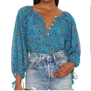 Cleobella Jayda Blouse Puff Sleeve Blouse Ruffle Boho S
